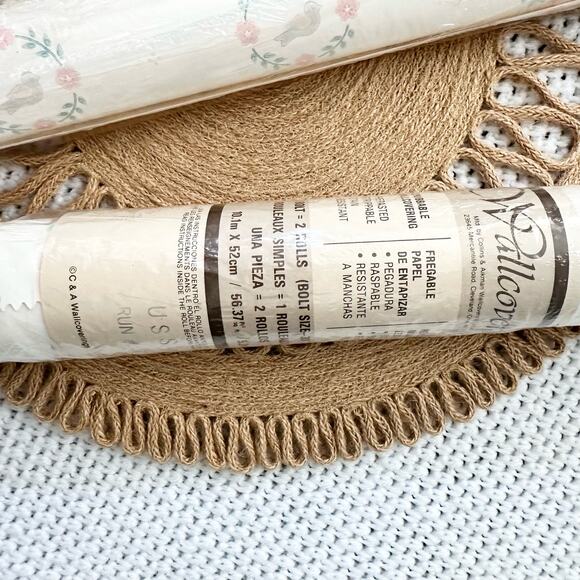 Vintage Collins Aikman Wallcoverings Sitting Bird Floral Wreath 2.5 Bolts Rolls - Picture 2 of 7